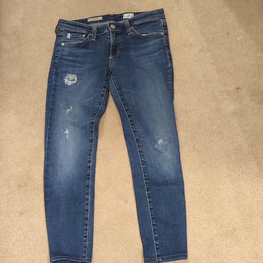 Ag Adriano Goldschmied Blue Skinny Jeans Distressed